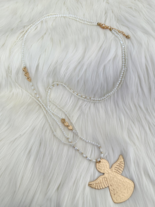 Ketting met engelbedel - witgoud