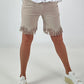Kurze Hose mit fransigem Abschluss -beige