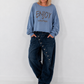 Sweater mit Linksnähten und Print - jeansblau
