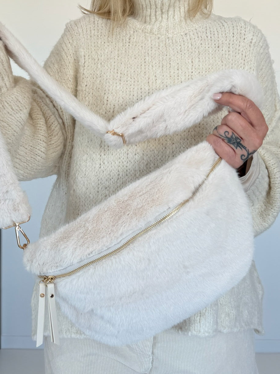 Crossbody-Felltasche - ecru