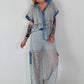 Ausgefallener Zweiteiler mit aufwendigen Denim Details- grau