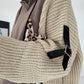 Oversized Grobstrick-Hoodie mit Sweat-Einsatz  - taupe-beige