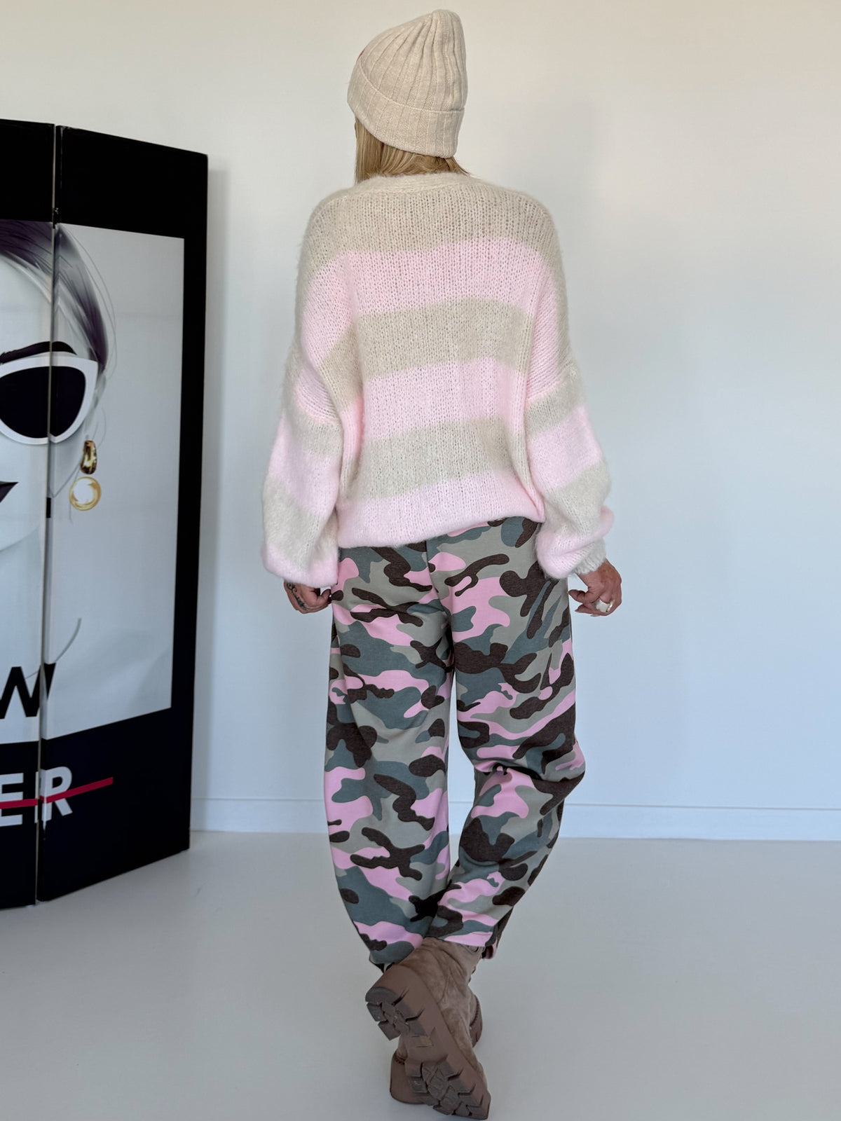 Cozy striped cardigan - beige-rose