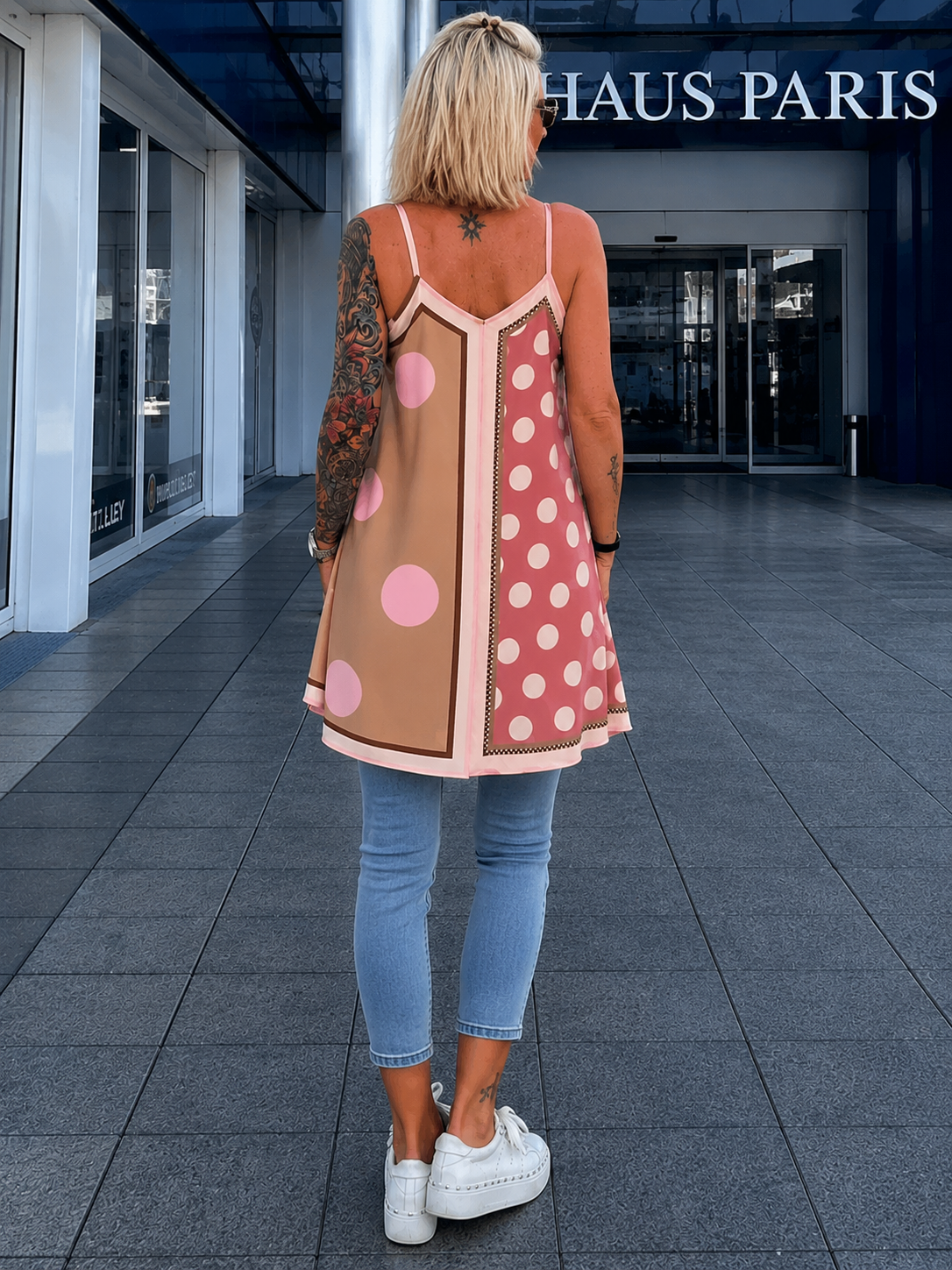Luftiges Long Top / Kleid mit Muster - rosa-mehrfarbig