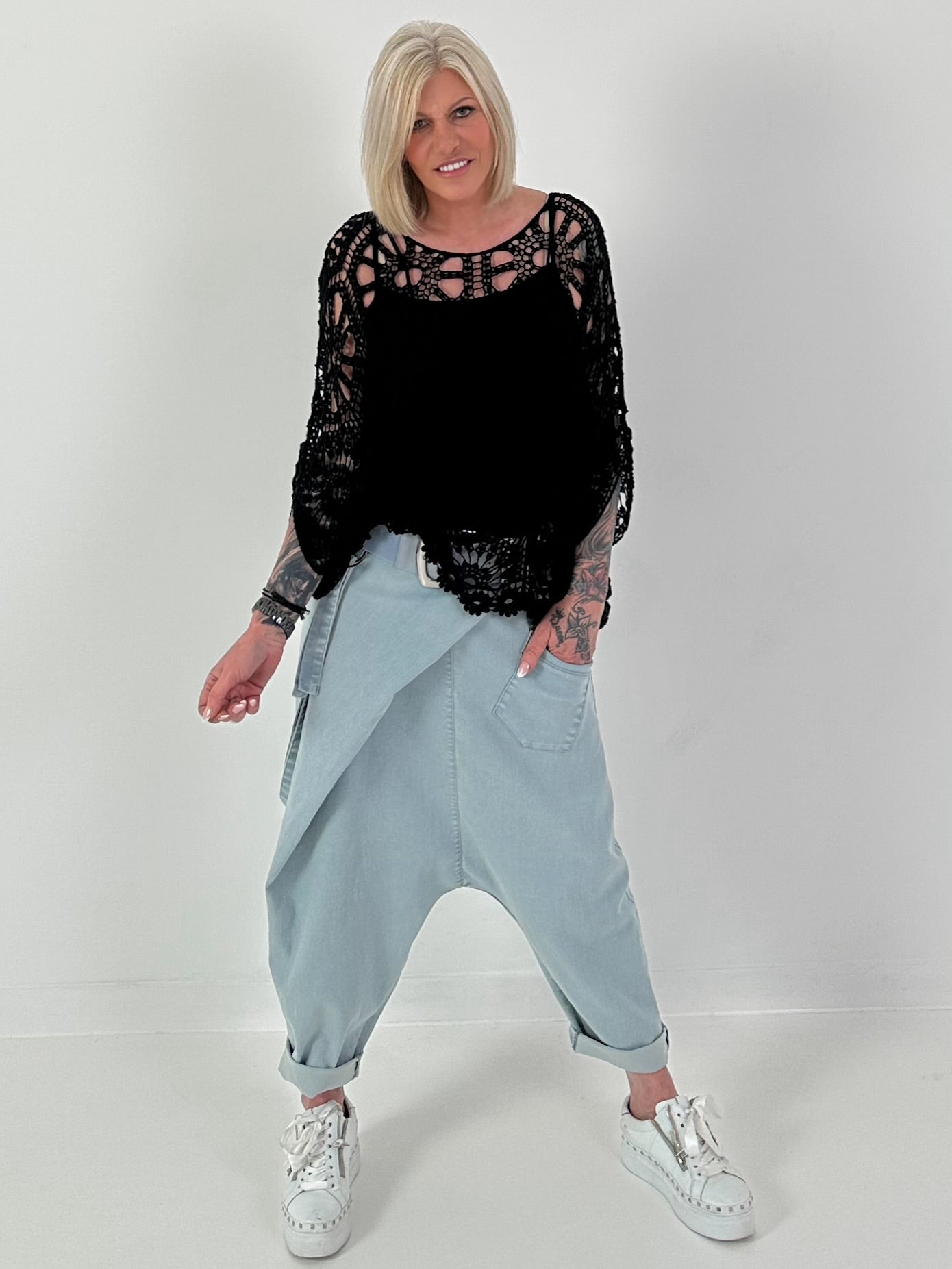 Häkelshirt mit Top - schwarz