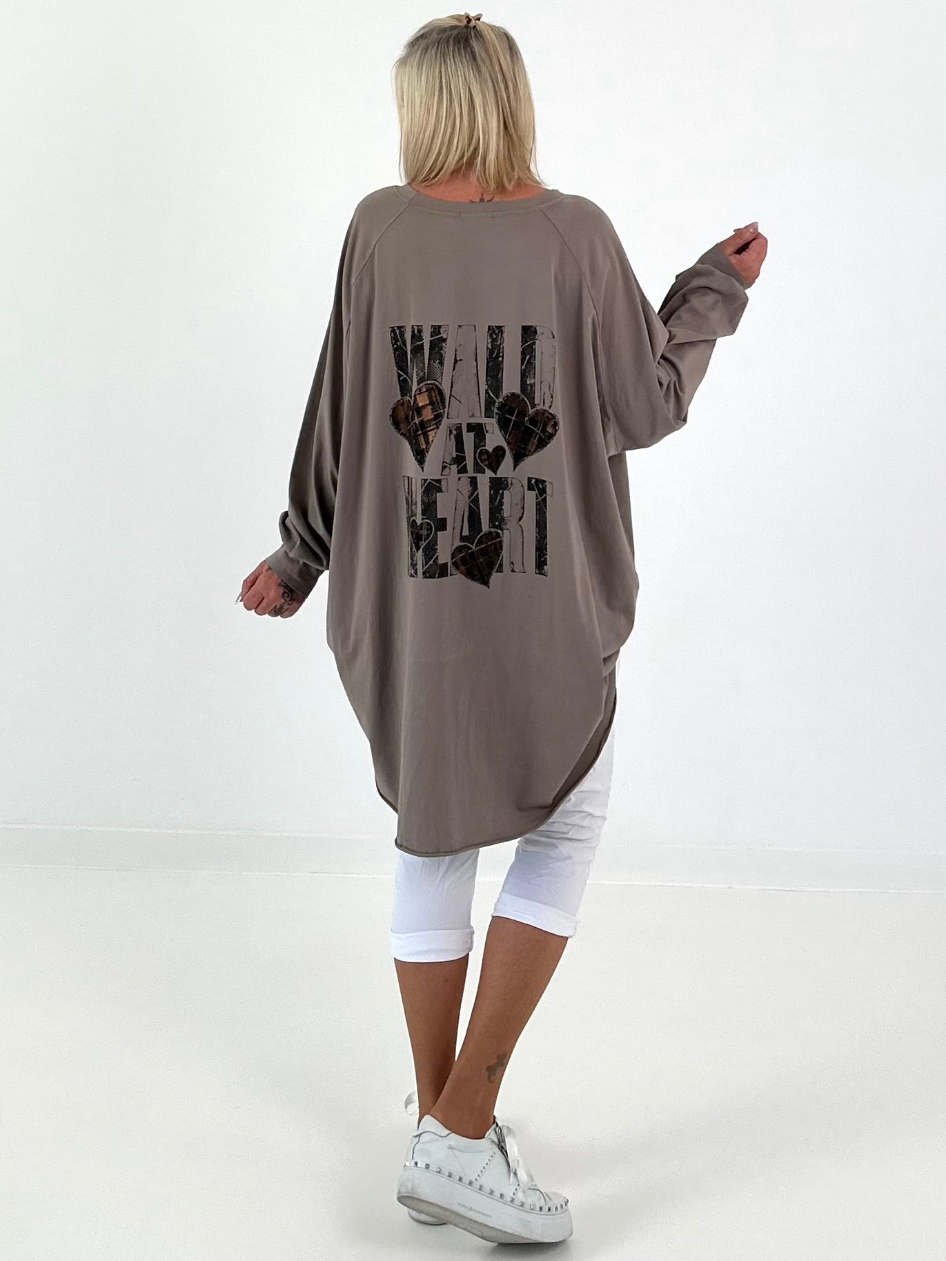 Oversized T-shirt with back print - taupe