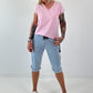 T-Shirt mit fransigen Abschlüssen-  rosa