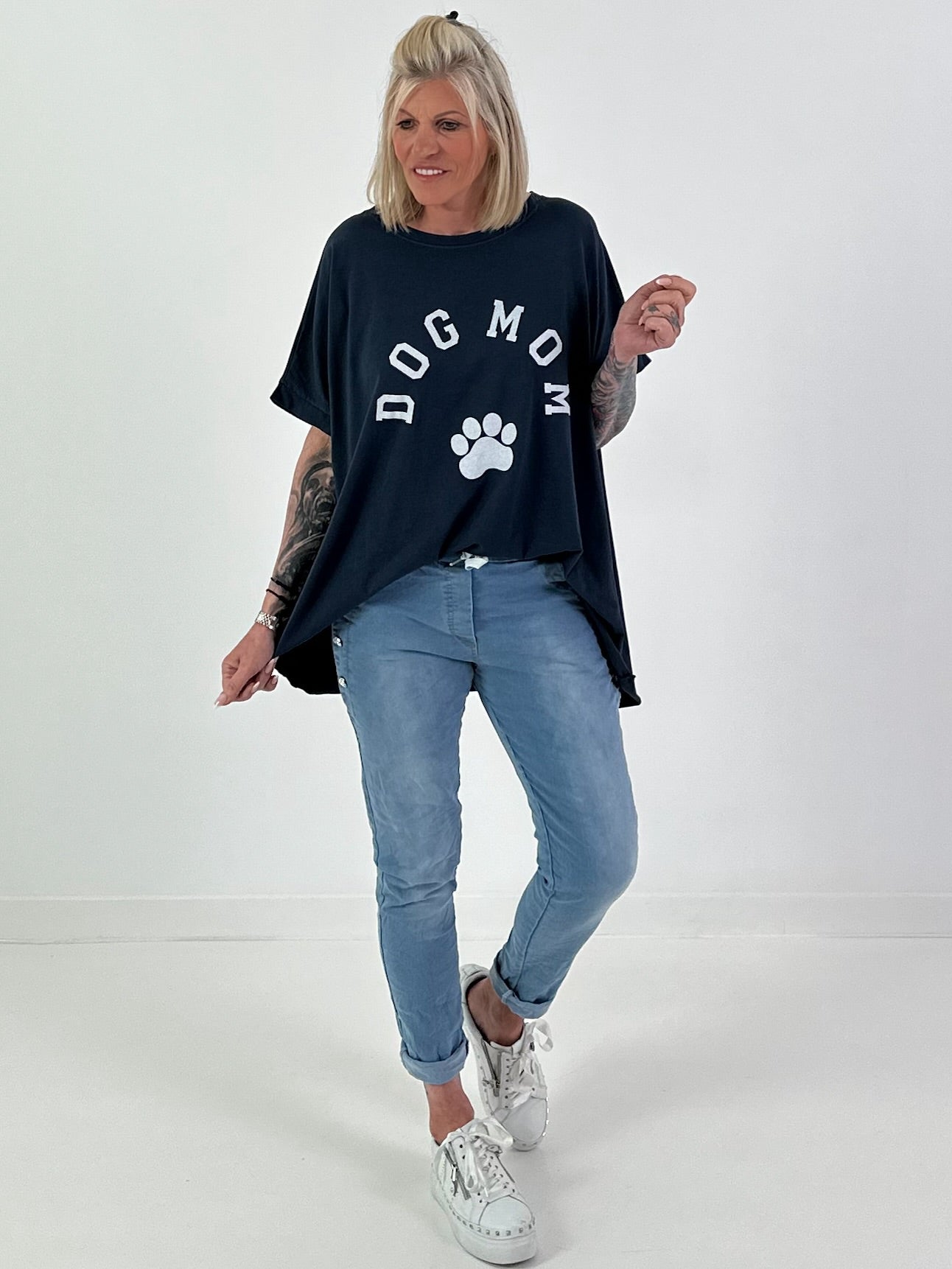 Oversized T-Shirt Dog Mom - dunkelblau