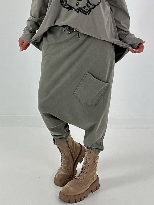 Haremhose mit aufgesetzter Tasche - khaki