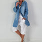 Oversized short coat with eyelets - light blue