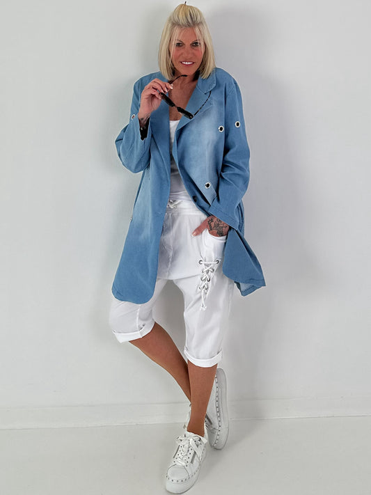 Oversized Kurzmantel mit Ösen - hellblau