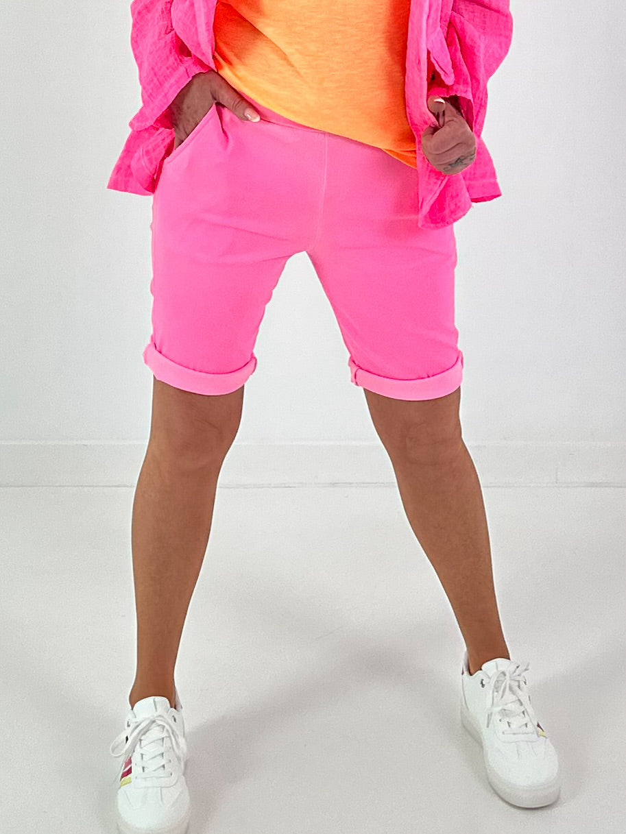 Shorts with tie belt - neon pink