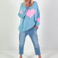 Oversized Pullover Modell "Heart Flair" - hellblau