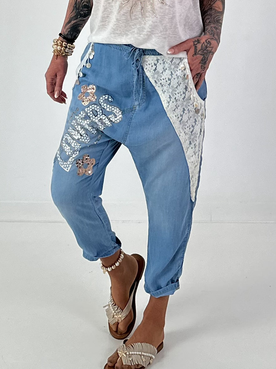 Boho Baggy Jeans - hellblau