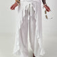 Wide Trousers with Tie Ruffle - White