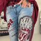 Jogg-Jeans im Used Look Love & Rock - denim-burgundi