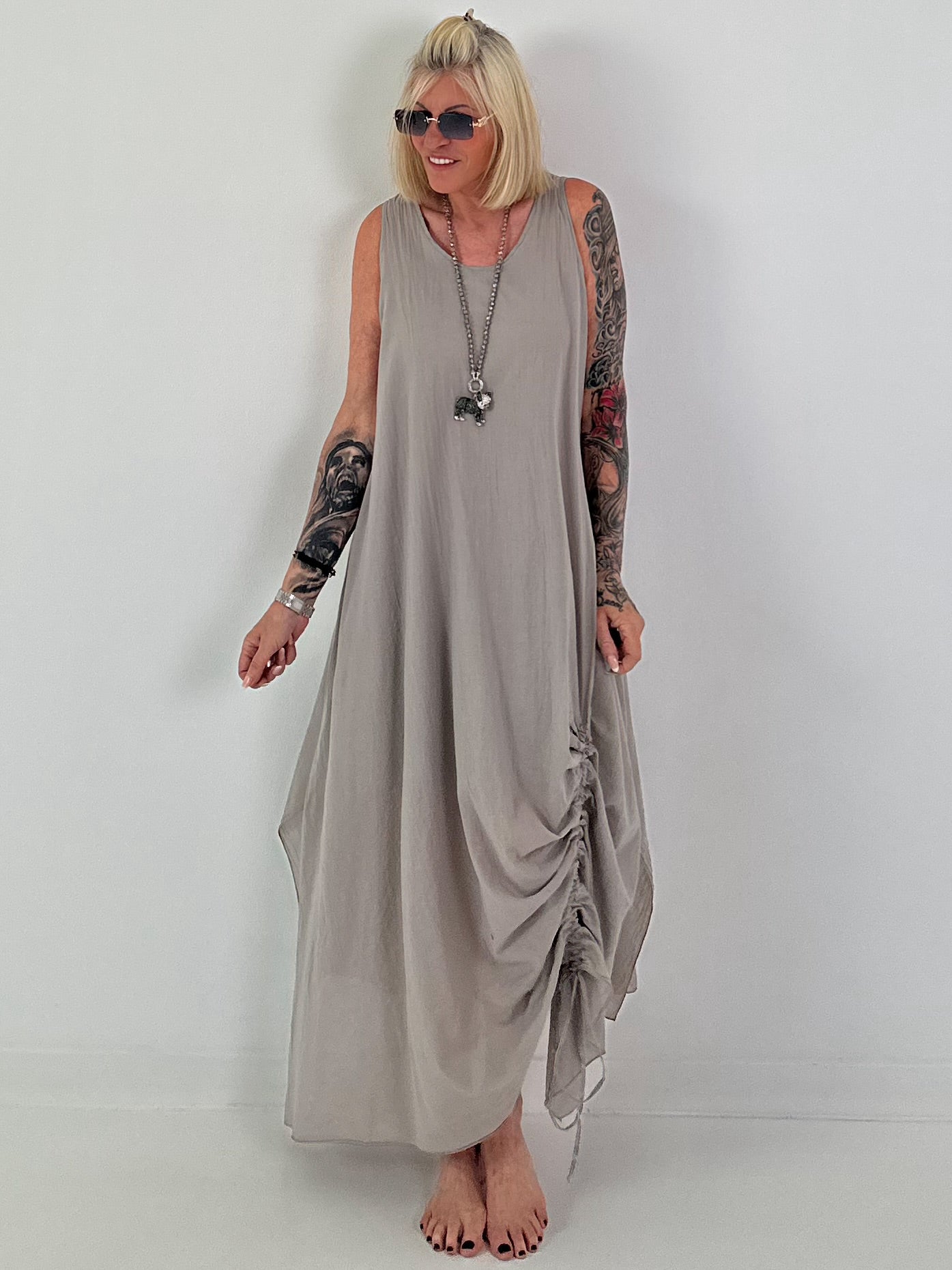 Sommerkleid mit Raff-Detail - taupe
