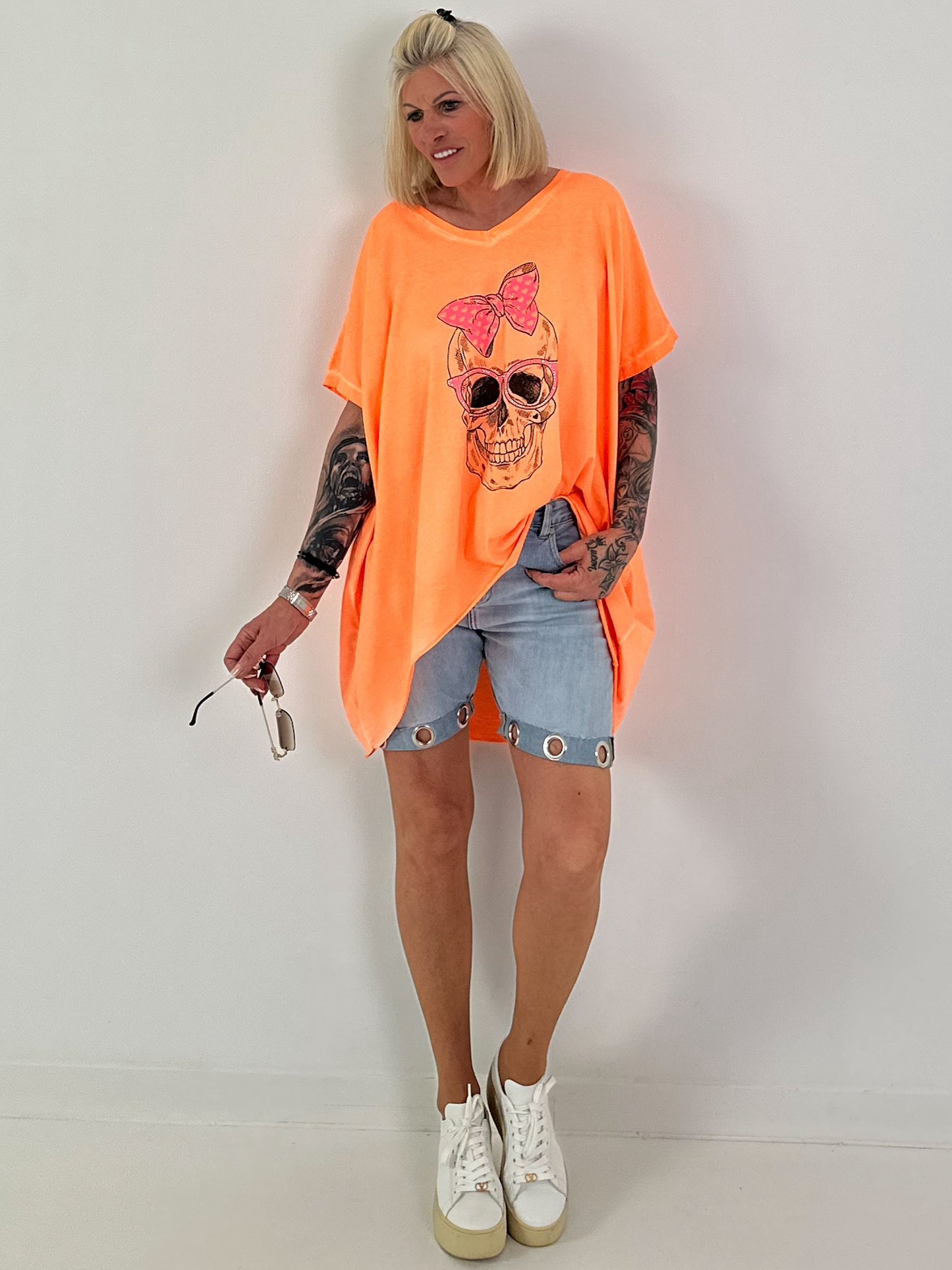 Oversized Shirt Skull - neonorange
