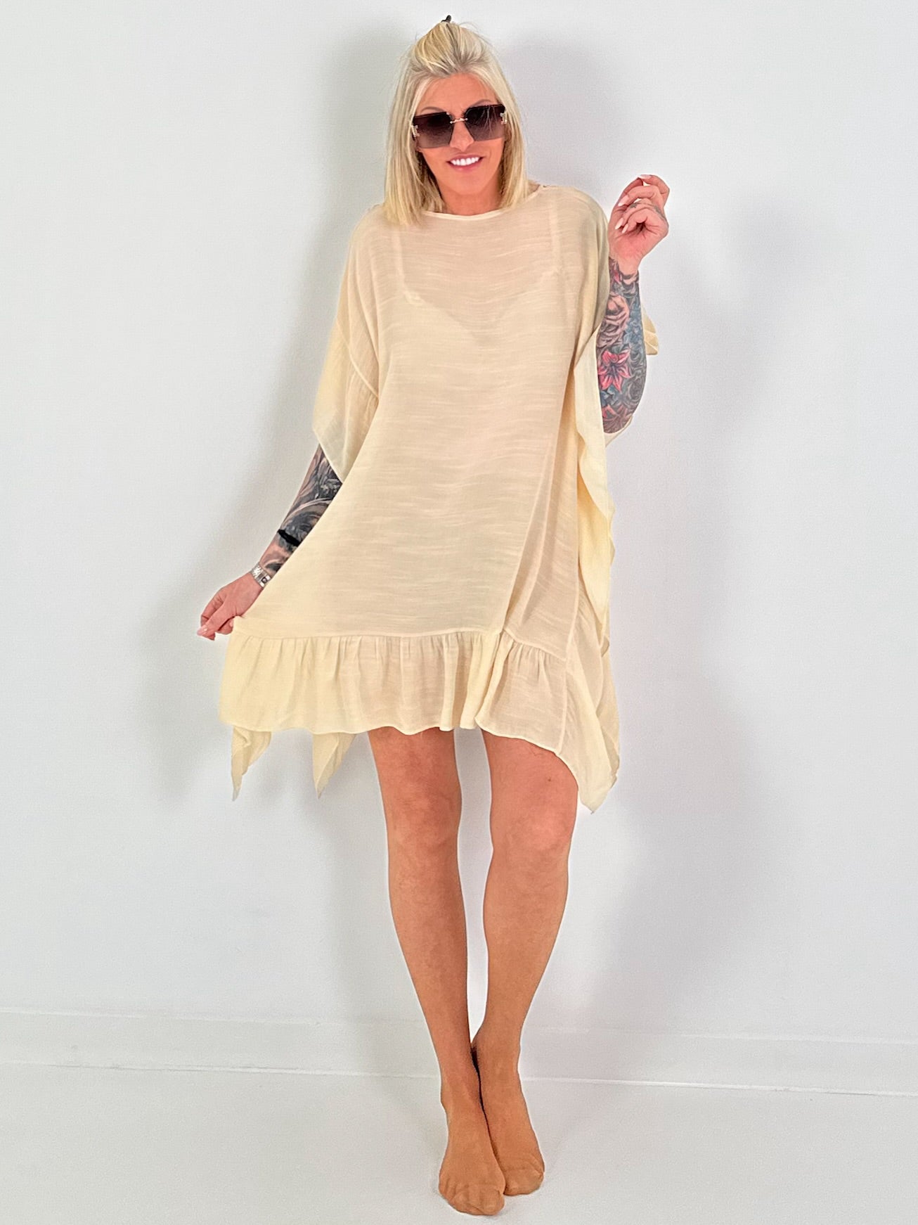 Ibiza Tunic with Crochet Insert - beige