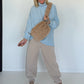Soft chunky knit sweater with stand-up collar - light blue