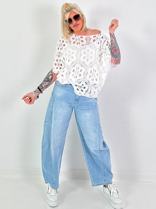 Häkelshirt mit Unterziehtop - weiss