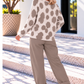 Crew-neck sweater with leo print - white-taupe