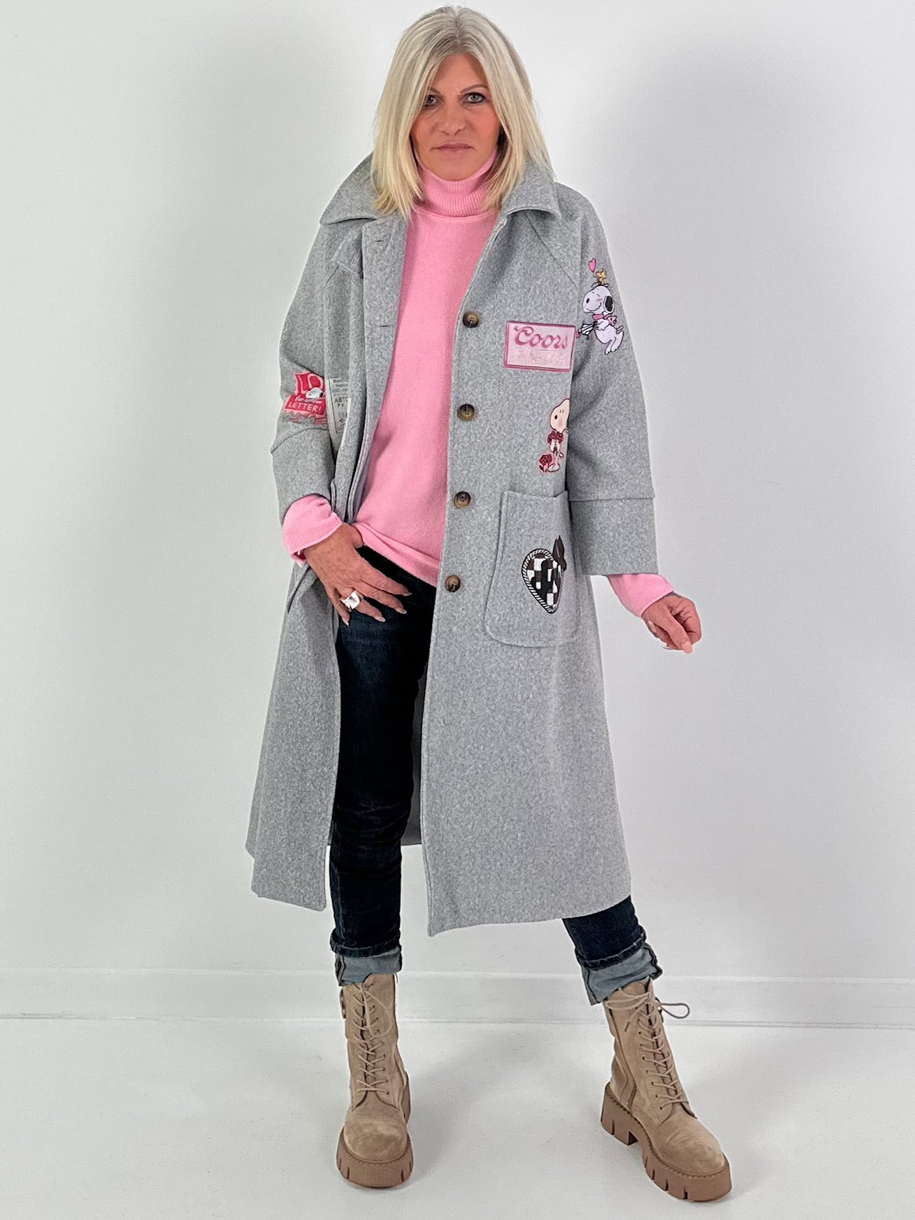 Mantel mit Schal Modell "Vintage Whimsy" - grau