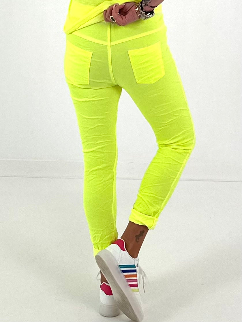 Hose im Knit-Look - neongelb