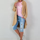 Linen short coat with eyelets - camel