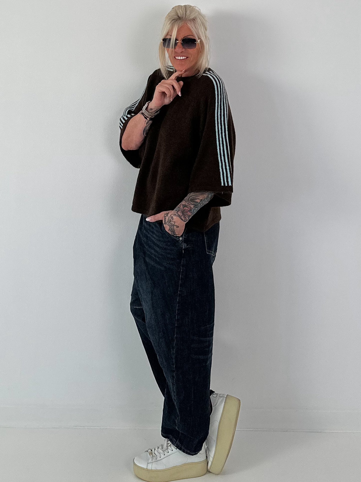 Pullover mit halbem Arm - mokka