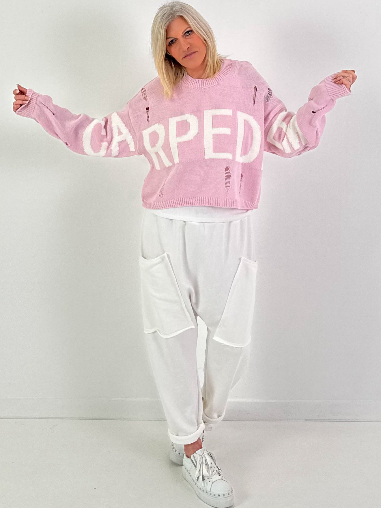 Sweater model "Carpediem" - pink-white