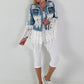 Boho Jeansjacke mit besonderen  Details - hellblau-weiss