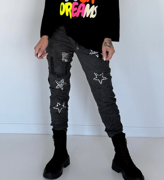 Trousers in a material mix - used-black