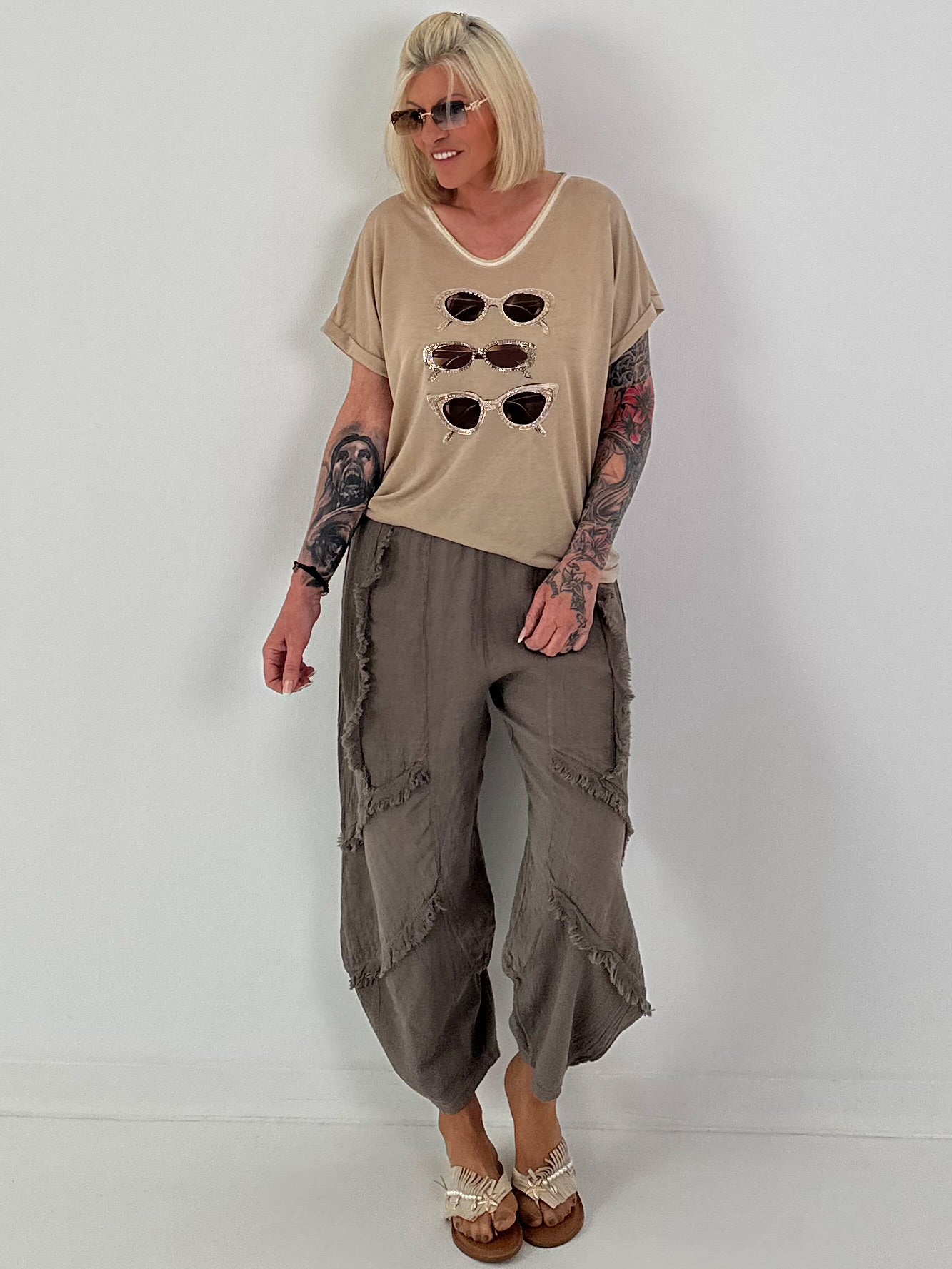 Feines Strickshirt Sunglass mit Lurex - sand