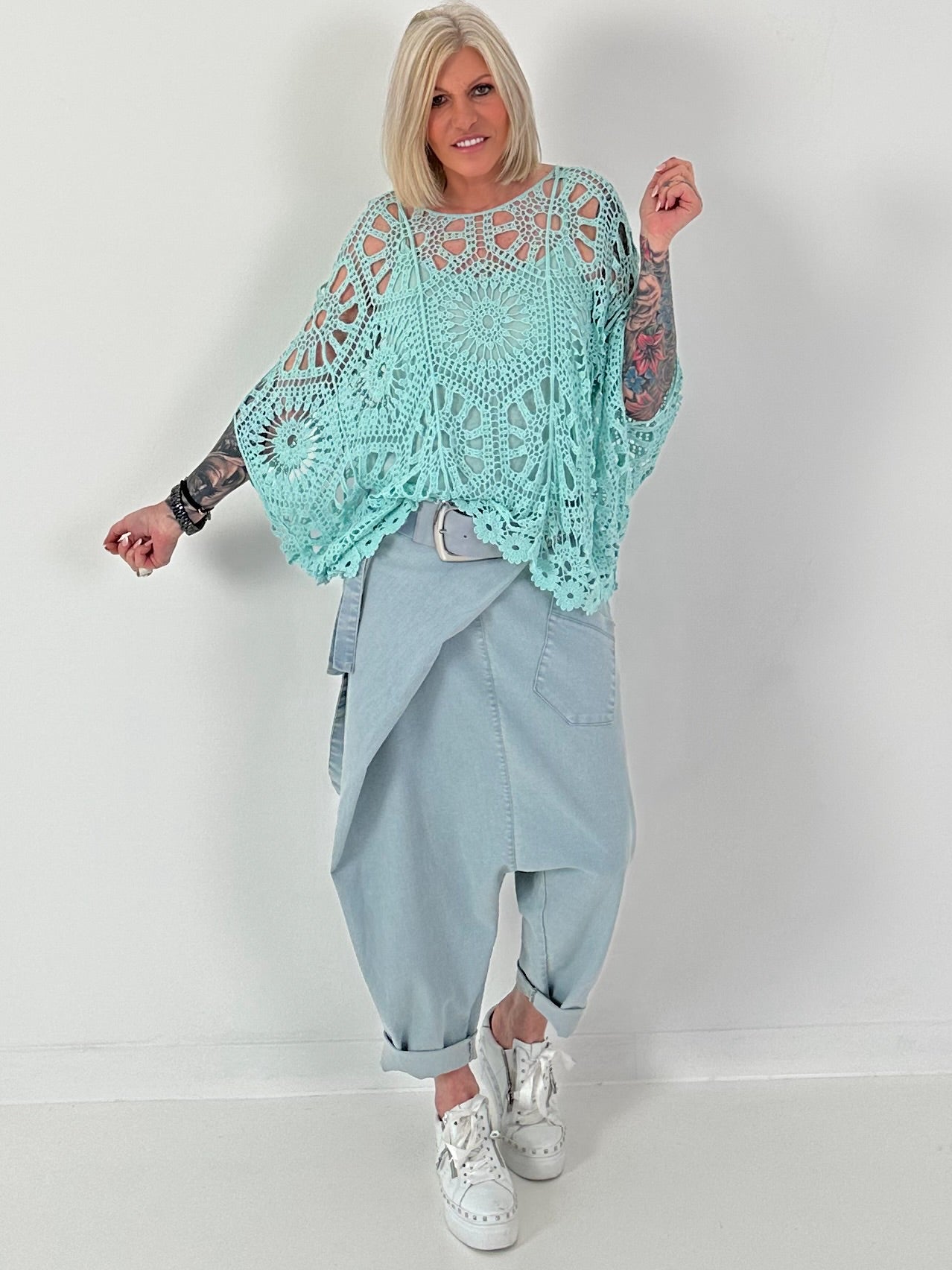 Häkelshirt mit Top - türkis