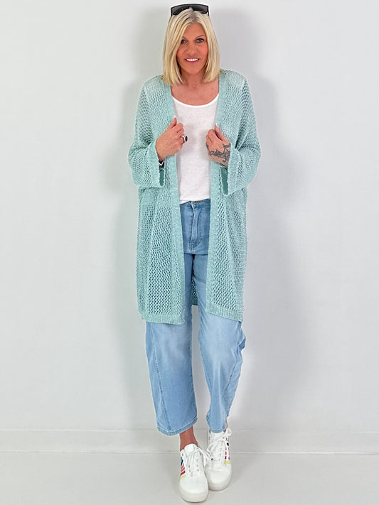 Crochet jacket with lurex - water green