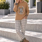 Sweater with rhinestone comic motif - camel