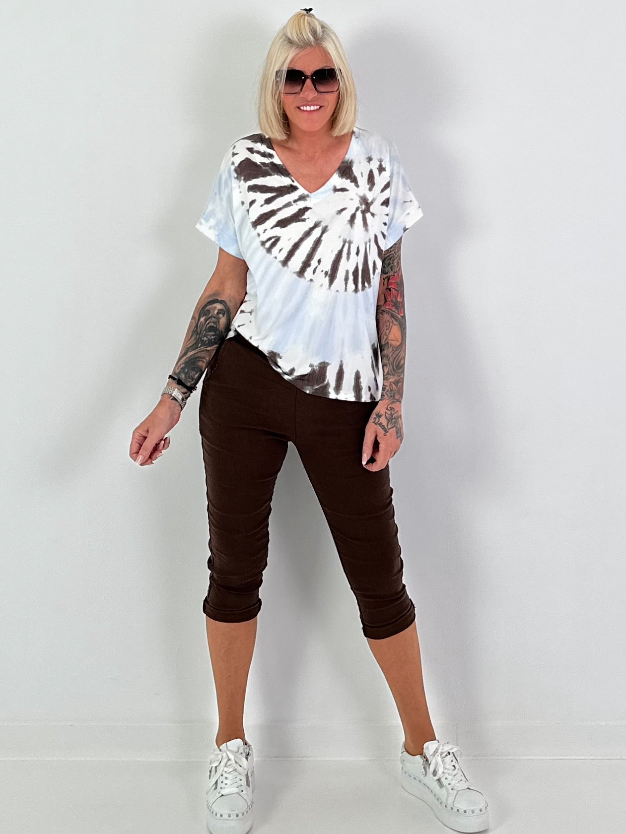 Batik Shirt - weiss-hellblau-dunkelbraun
