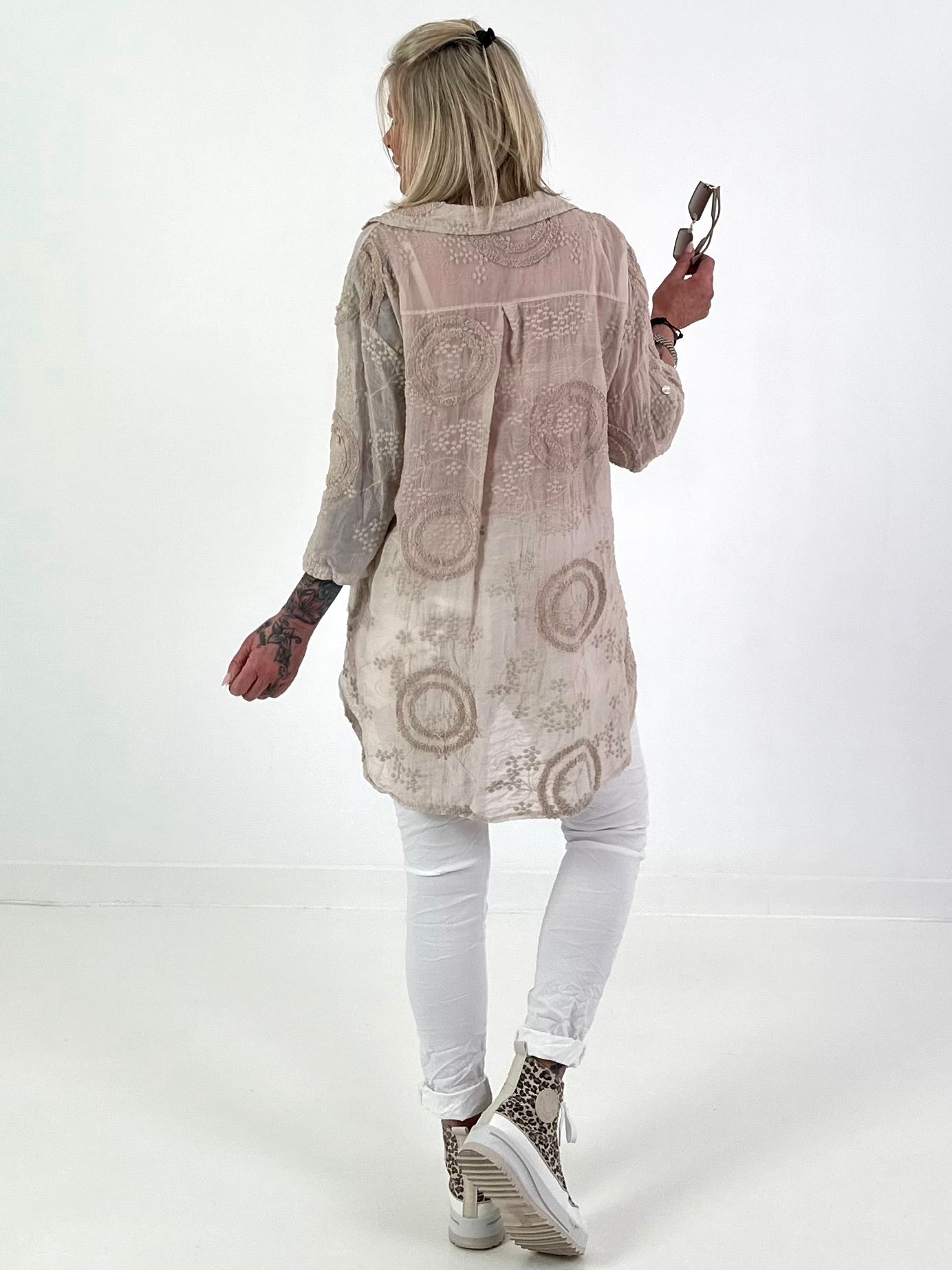 Silk blouse with terry applications - beige