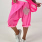 Kurze Leinen Baggy mit Überwurf und Paillettendetails - neonpink