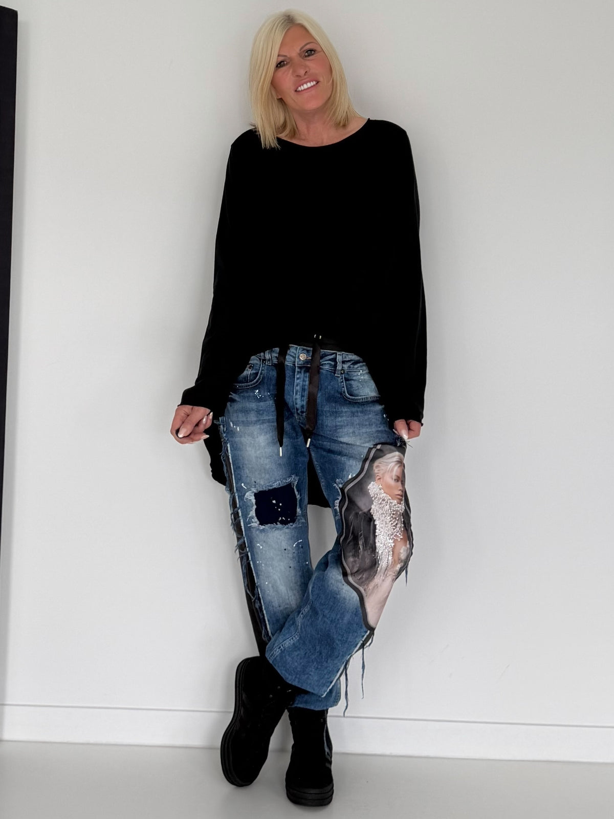 Jogg-Jeans im Used Look Woman & Pearl - denim-Schwarz