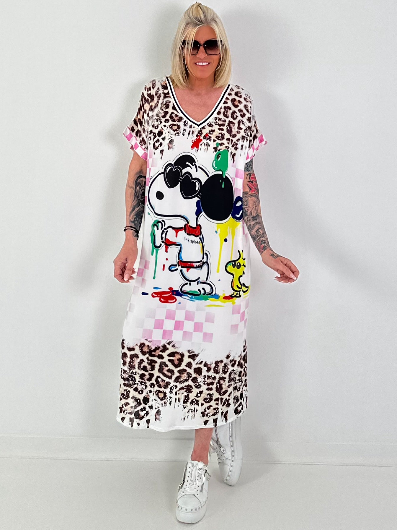 Kleid mit print-Mix - weiss-rosa-mehrfarbig