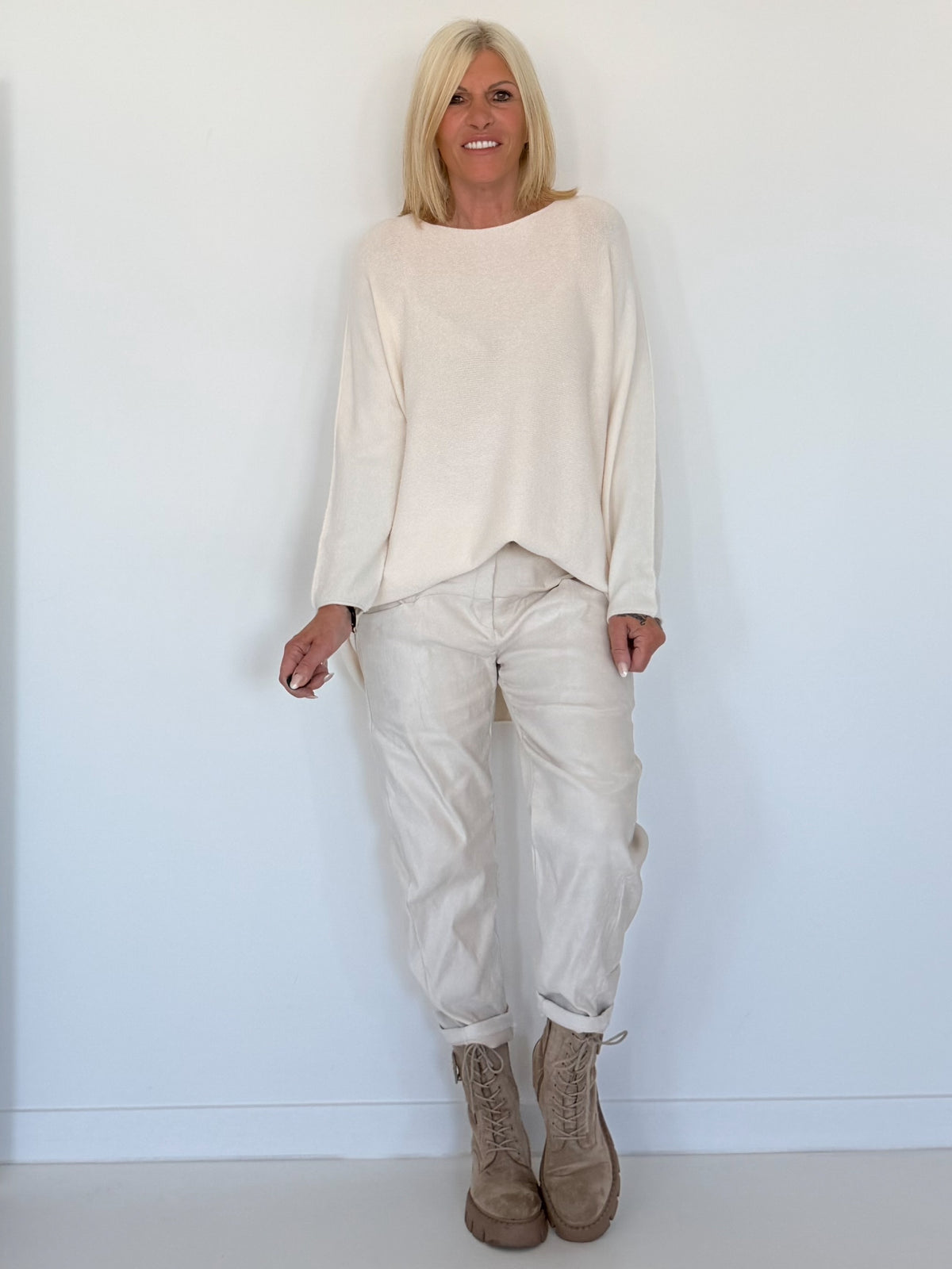 Basic crew neck sweater - ecru
