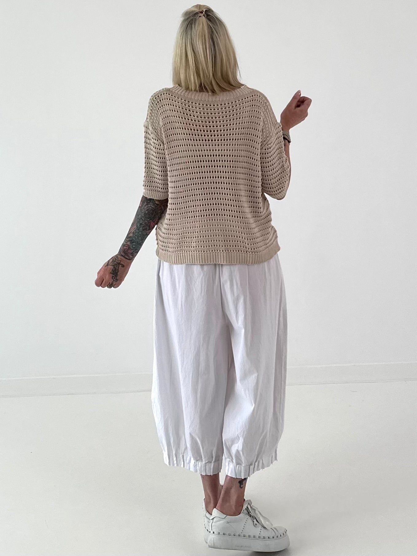 Strick Shirt mit Lochmuster - beige