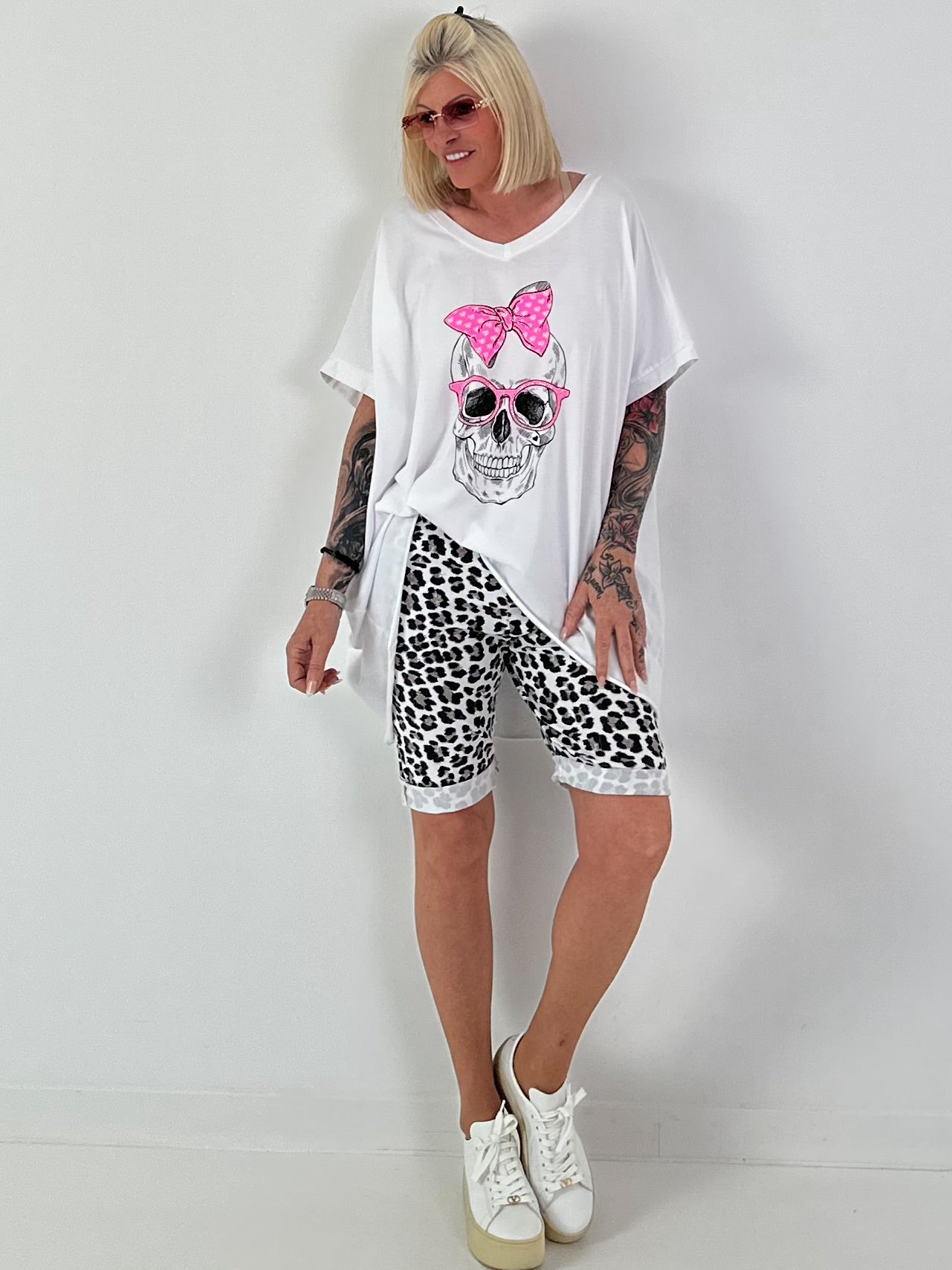 Oversized Shirt Skull - weiss