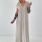 Maxi Kleid mit fransigen Abschlüssen - beige