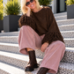 Pullover mit Trompetenärmeln im Fransen-Look - mokka