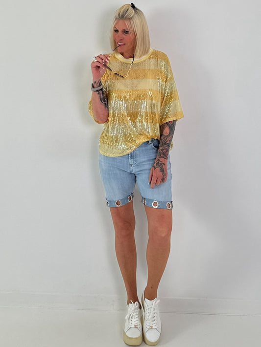 Pailletten Shirt mit Streifen - gelb-champagner