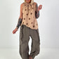 Polka dot top with ruffled collar - camel-chocolate