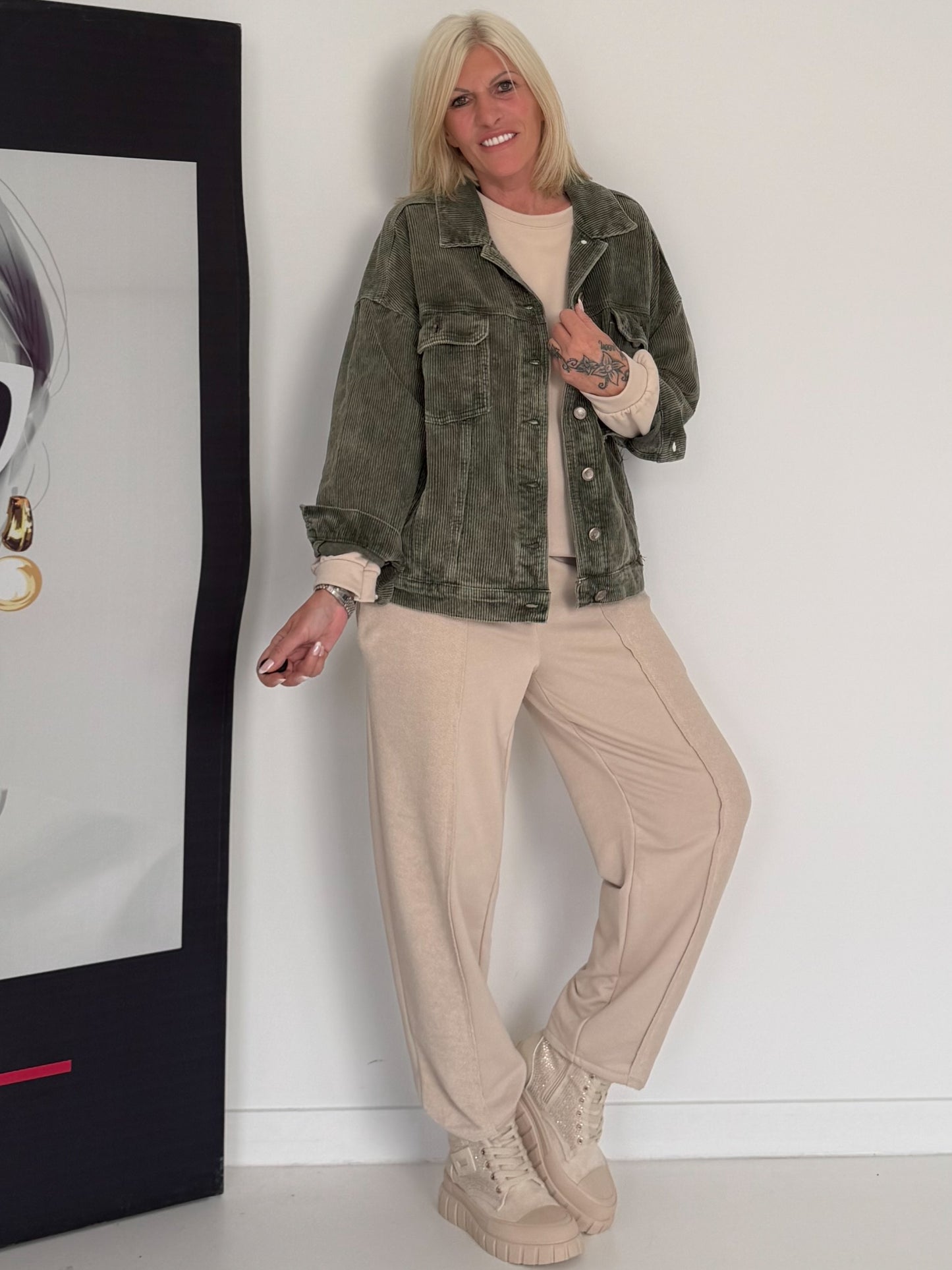 Oversized Cordjacke - oliv
